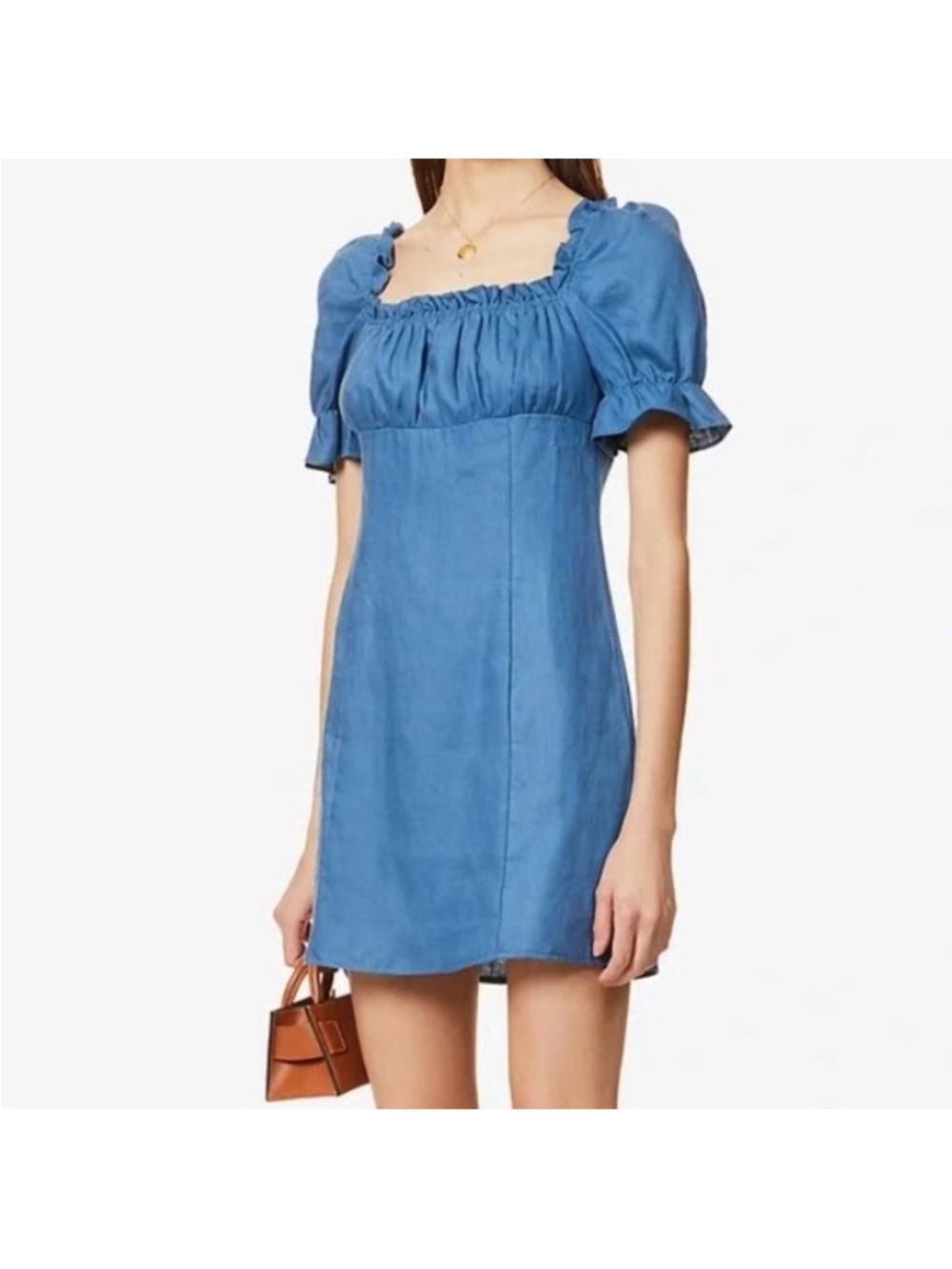Reformation Robles Linen Blue Mini Dress